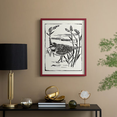 Linocut Style Seabird IV, reproduction encadrée - bois massif