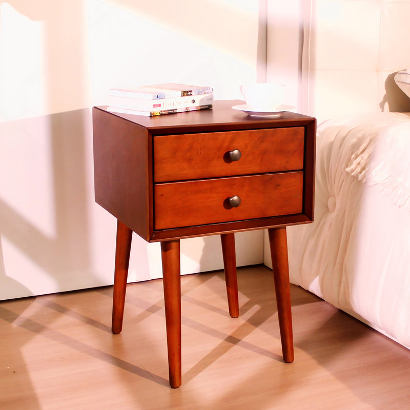 Table de chevet avec 2 tiroirs, petite table d'appoint avec rangement, Noyer