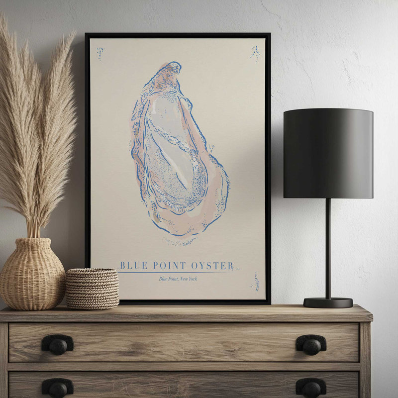 «Oyster Blue» par Garima Dhawan, reproduction d'art, H 16 po x l 12 po, Cadre flottant, Doré