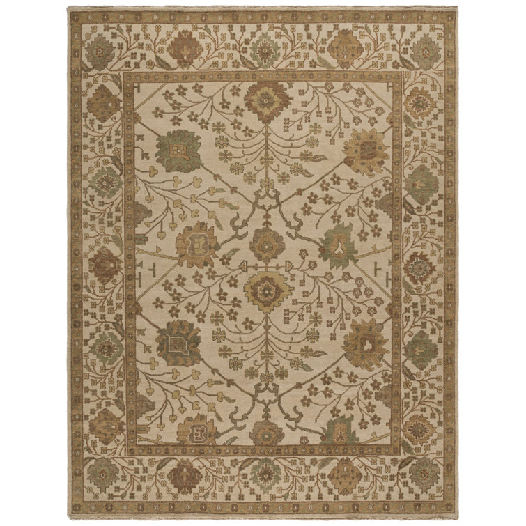 Oushak Oriental Hand-Knotted Wool Ivory Area Rug