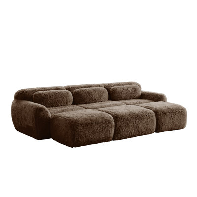 Chocolate 3-Seater Modular Plush Sectional Sofa, No Assembly Required Movable Ottoman Cloud-Soft Living Room Couch