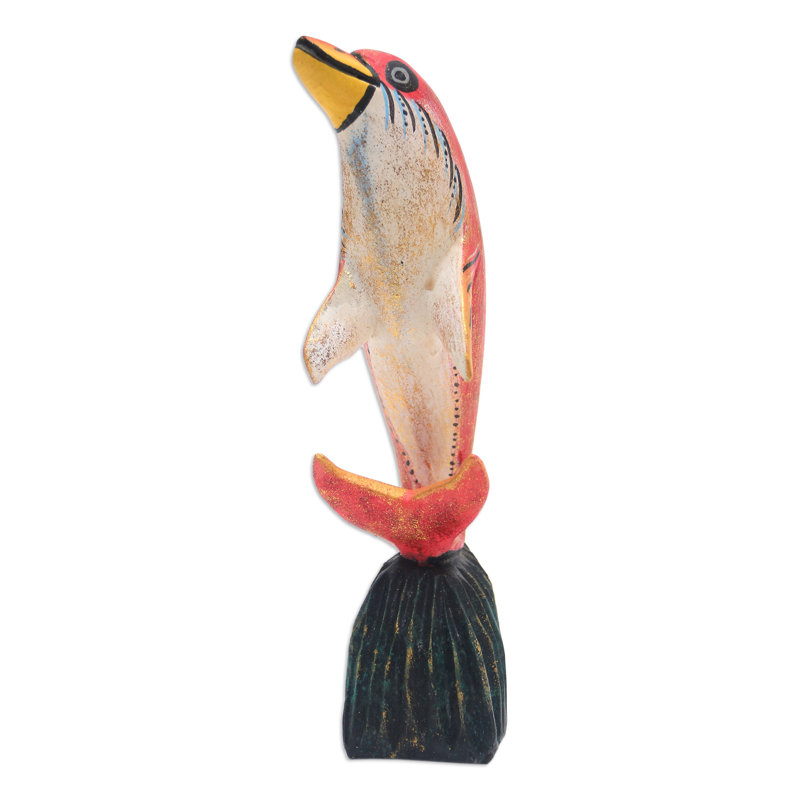 Novica Handmade Balancing Dolphin Wood Statuette