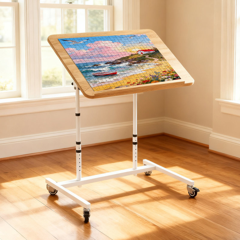 1500 Piece Jigsaw Puzzle Table with Wheels, White