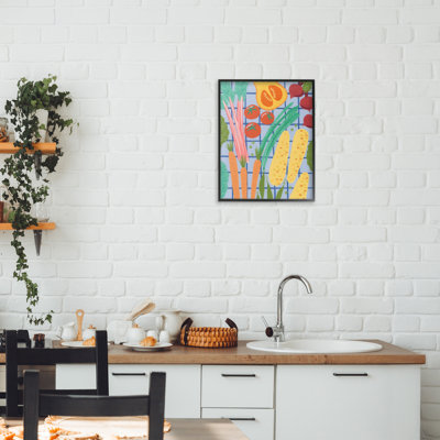 Veggie Harvest on Checkered Framed Giclee, design by Courtney Haley