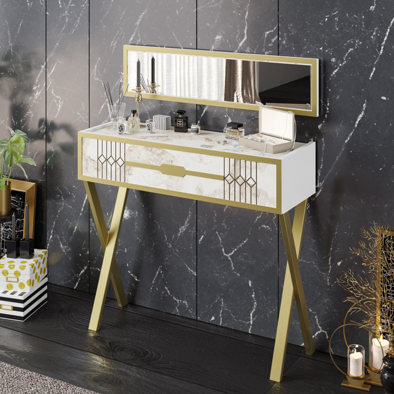 Modern White Sideboard with Metal Legs, 35.4 x 31.5 x 12.6 inches | 100% Melamine Coated Particle Board, Thickness: 0.7 inches | Wall-Mountable, Multiple Shelves, Stylish Geometric Design for Home & Office Storage