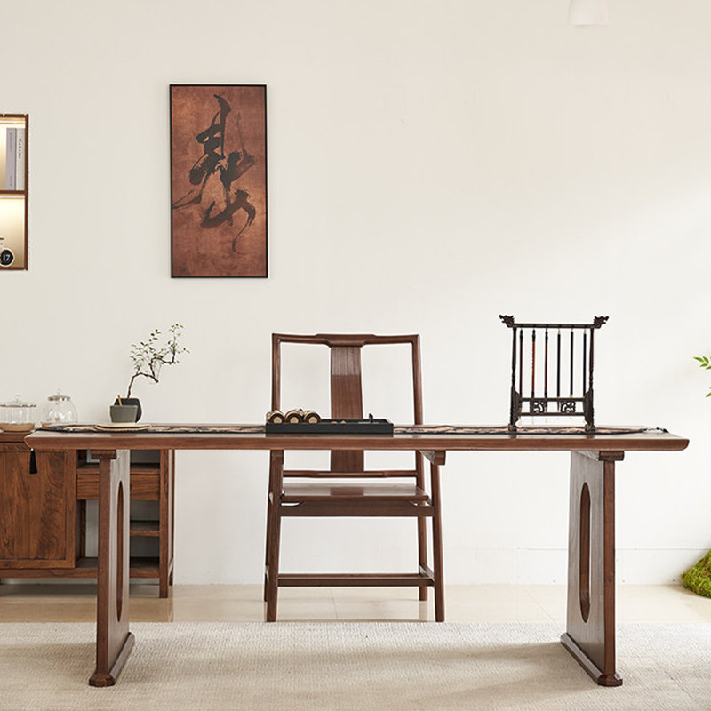 Bureau d'écriture en bois massif New Style chinois, H 29,53 po x l 62,99 po x P 31,5 po