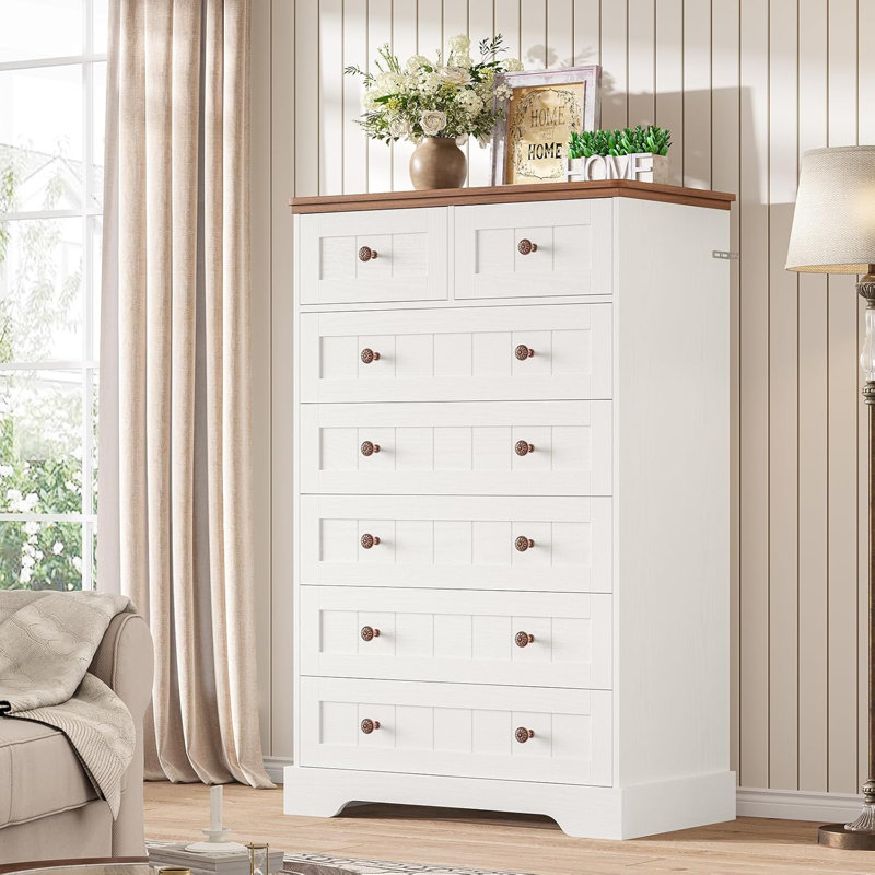 Commode 7 tiroirs Farmhouse, Blanc