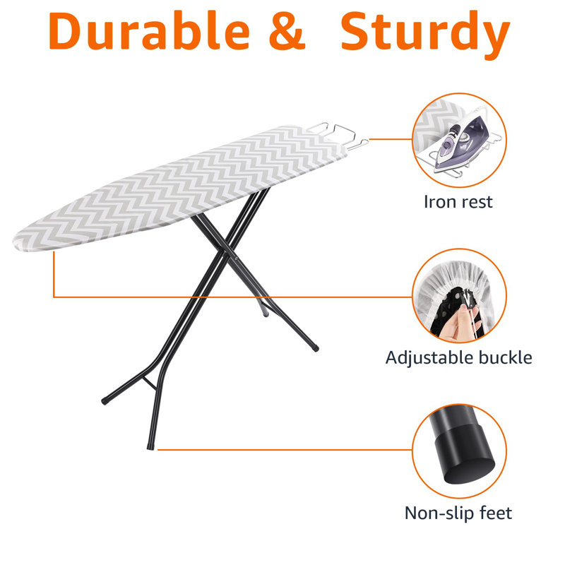 Full-Size Chevron Ironing Board With Adjustable Height & Removable Cover For Easy Storage