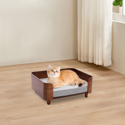 Lit surélevé pour animaux de compagnie avec coussin lavable, lit moderne pour chiens et chats avec pieds en bois, capacité de 10 kg