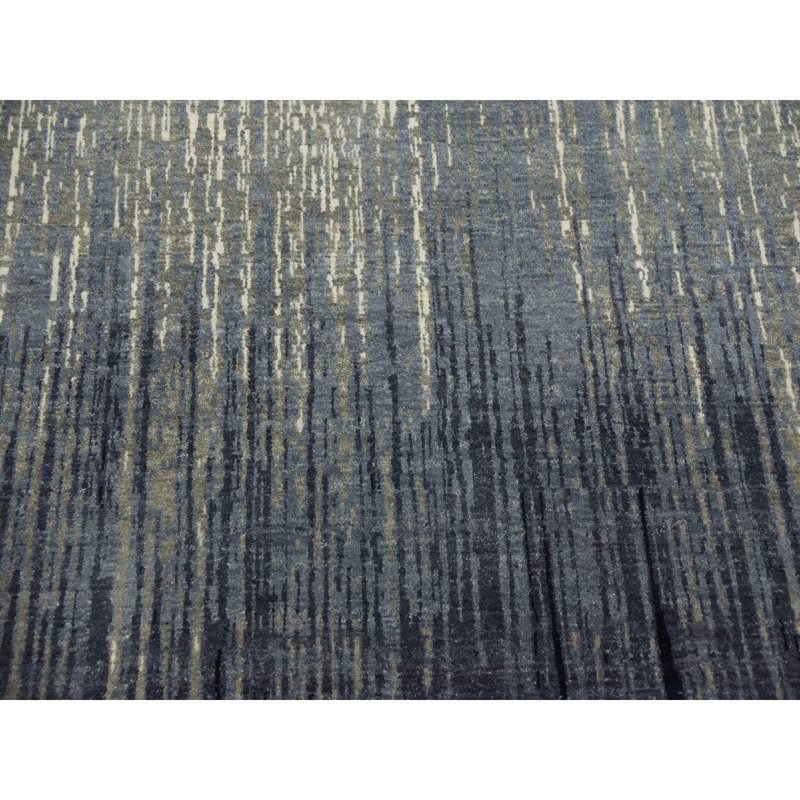 Tapis oriental moderne noué à la main en laine et en laine bleu foncé à motif dégradé 9 pi x 9 po 1 po 189316D40497429392425FF38AEF2A76