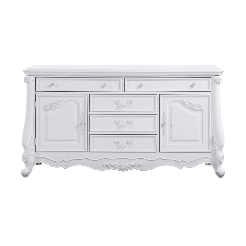 Commode 5 tiroirs à volutes Metsky, Blanc