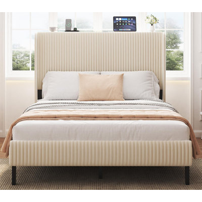Lit plateforme double, base de lit en métal avec station de charge, assemblage facile