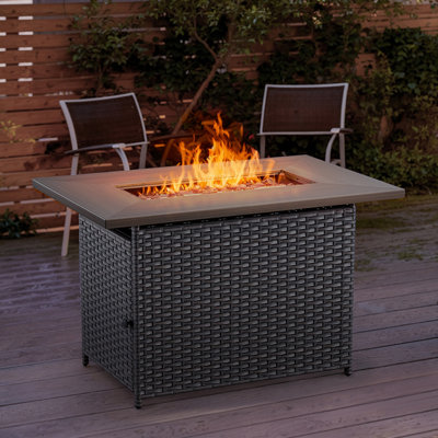 Table de foyer d'extérieur en osier avec couvercle réglable Schutt PE - 50 000 BTU