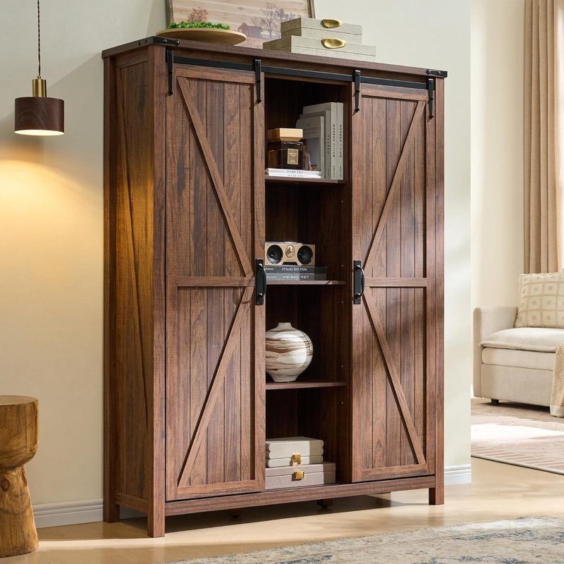 Shoe Cabinet for Entryway, 7-Tier 62" Tall Shoe Storage Cabinet with 2 Sliding Door, Walnut Color, Rustic Walnut
