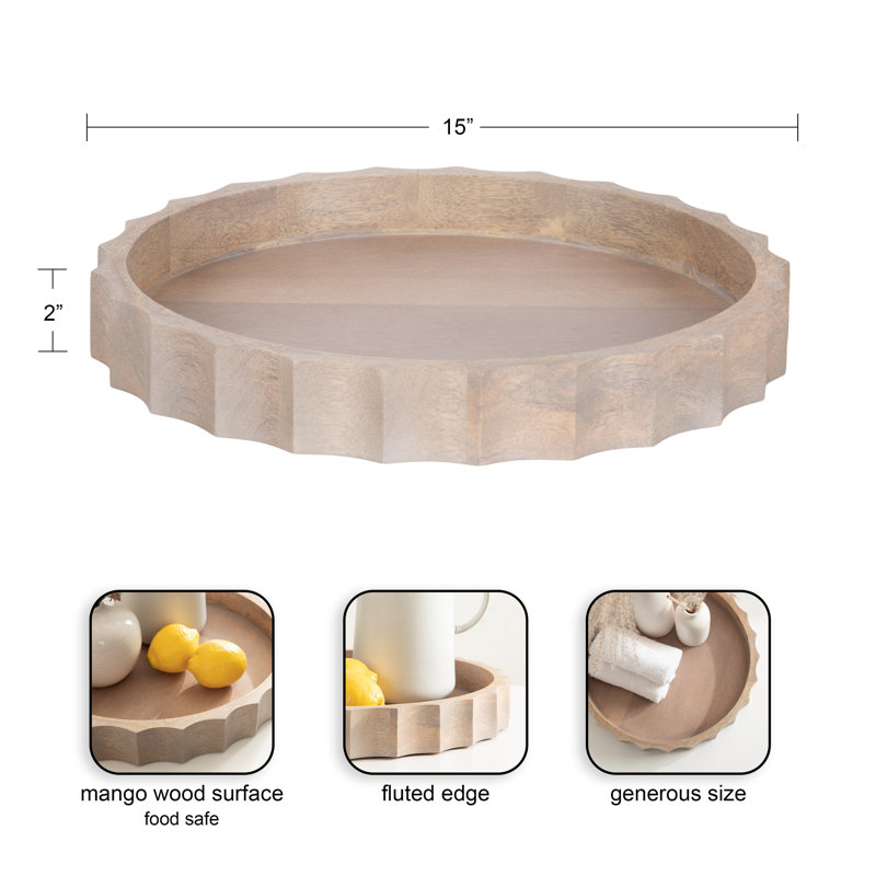 Montara Fluted Round Serving Tray, 2" H x 15" W x 15" D, Natural