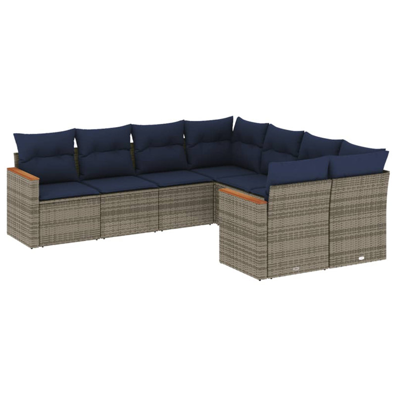 Latitude Run® 8 Piece Patio Sofa Set With Cushions Black Poly Rattan, Gray, Navy Blue