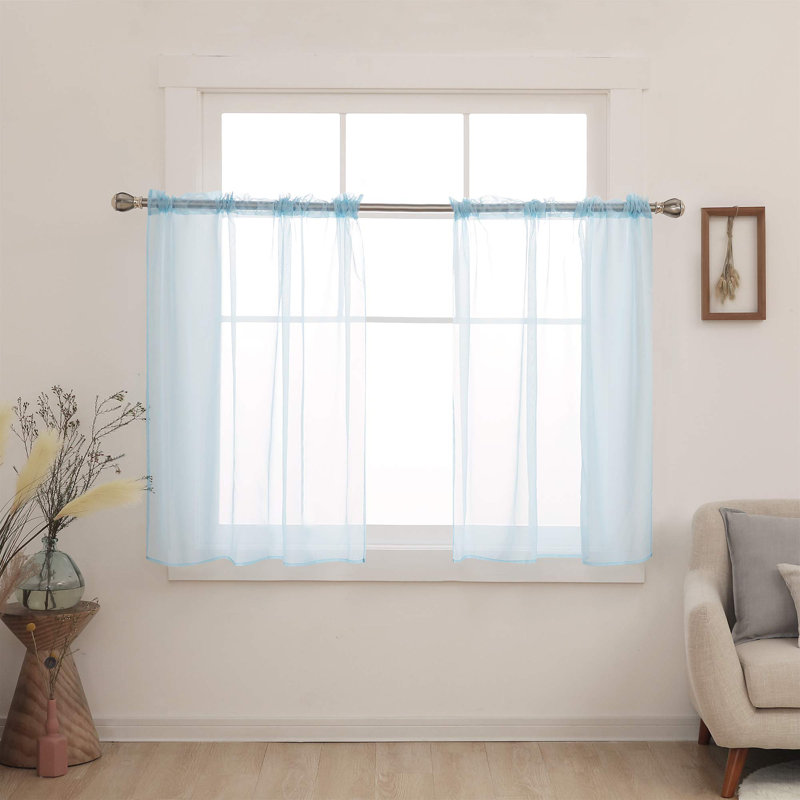 Rod Pocket Sheer Voile Curtain (Set Of 2), Beige, 60" W x 72" L