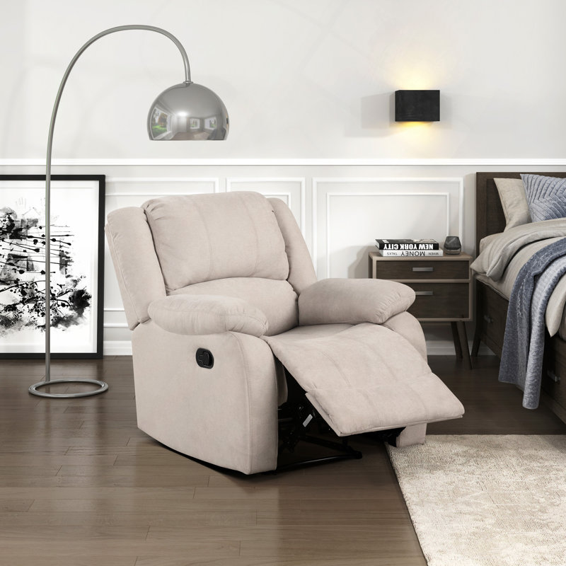 Fauteuil inclinable avec revêtement en tissu texturé et accoudoirs à plateau-coussin, Beige