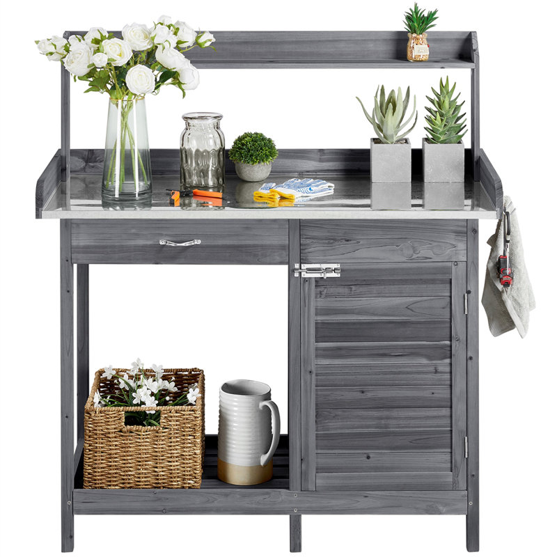 Garden Wood Potting Bench 100% Fir Wood, Grey
