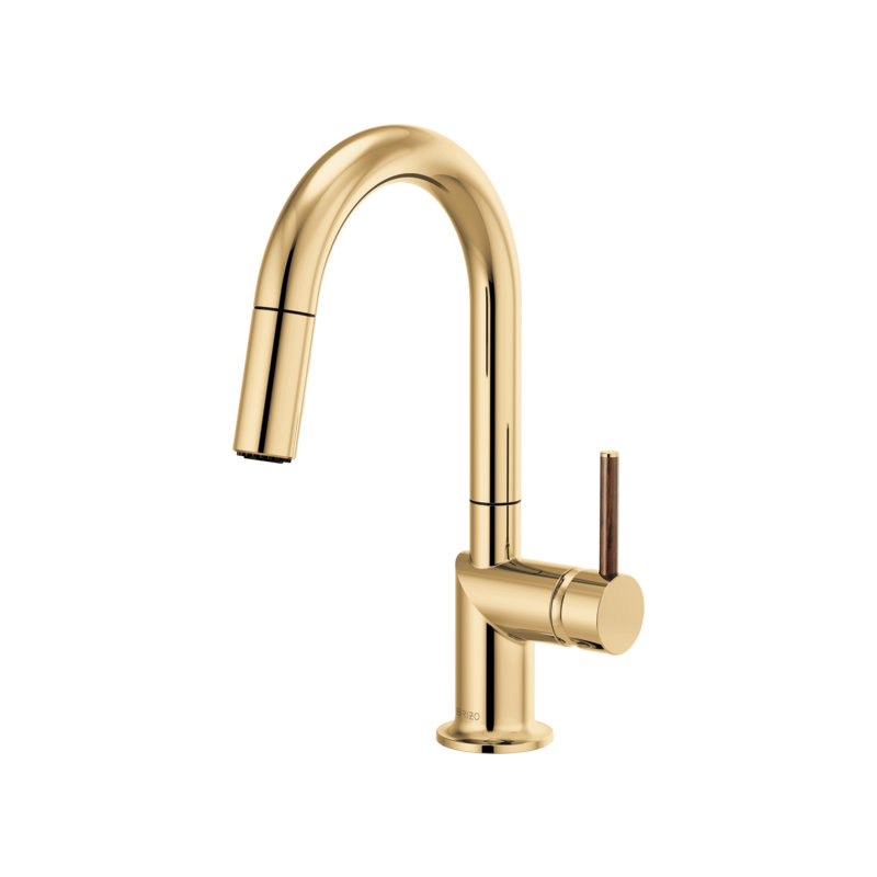 Odin® Pull-Down Prep Faucet with Arc Spout, Wood Lever, Polished Gold