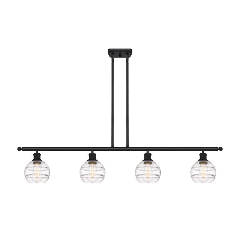 Luminaire suspendu pour îlot de cuisine à 4 lumières Chartoff, Transparent, Noir mat