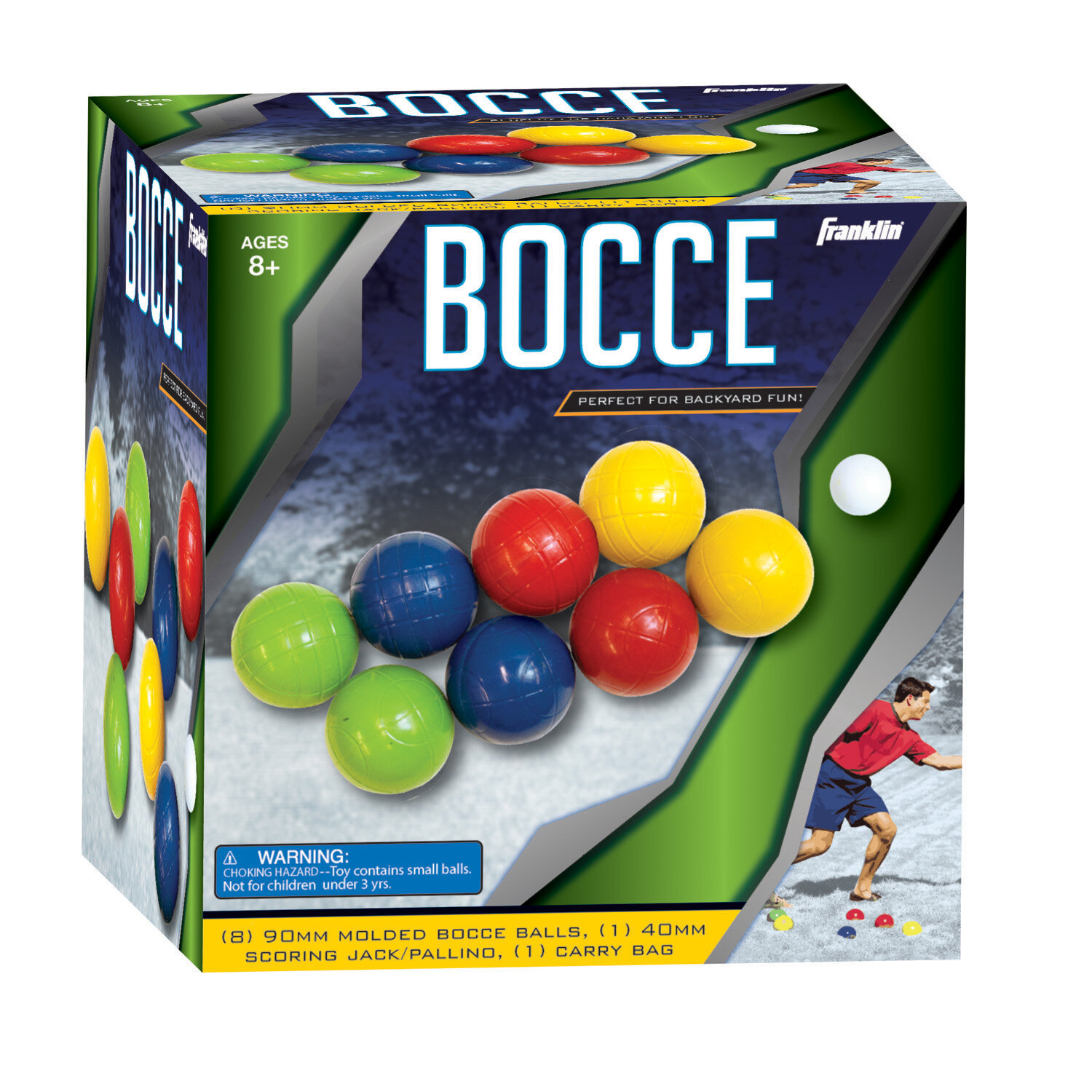 Franklin Sports Conjunto Bocce Ball – 8 bolas de bocha de 90 mm para todos  os climas, 1 Pallino e estojo de transporte – Jogo de praia, quintal ou  festa ao ar