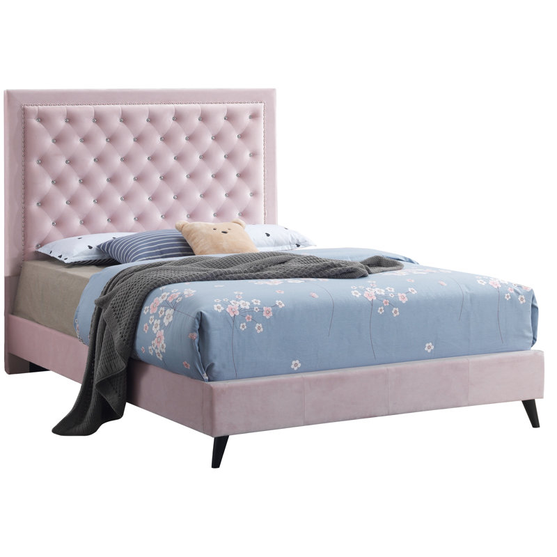 Janiya Upholstered Platform Bed, Pink, Queen