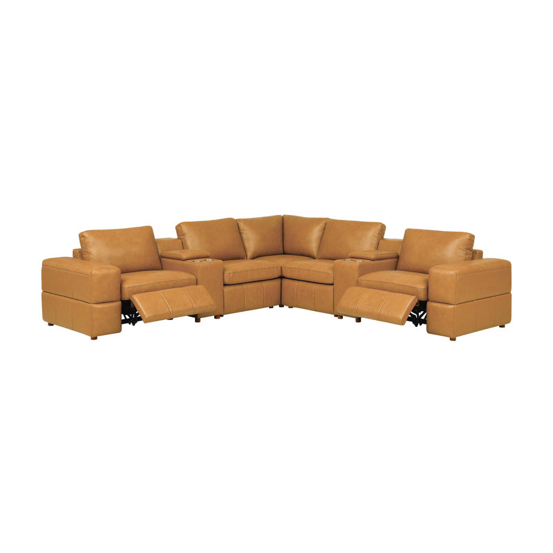 Canapé modulaire en cuir de première qualité avec accoudoirs assortis et deux sièges inclinables, Ginger