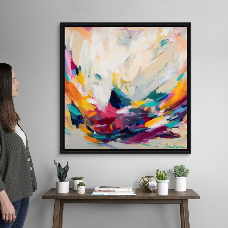 " New Beginnings " by Amira Rahim, Picture Framed Canvas, 37.25" H x 37.25" W, Black