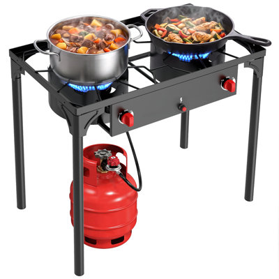Bestfire 150,000 BTU 2 Burner Propane Stove, High Pressure Outdoor Gas Cooker with Removable Legs, 20 PSI Adjustable Regulator and 4 ft. Hose