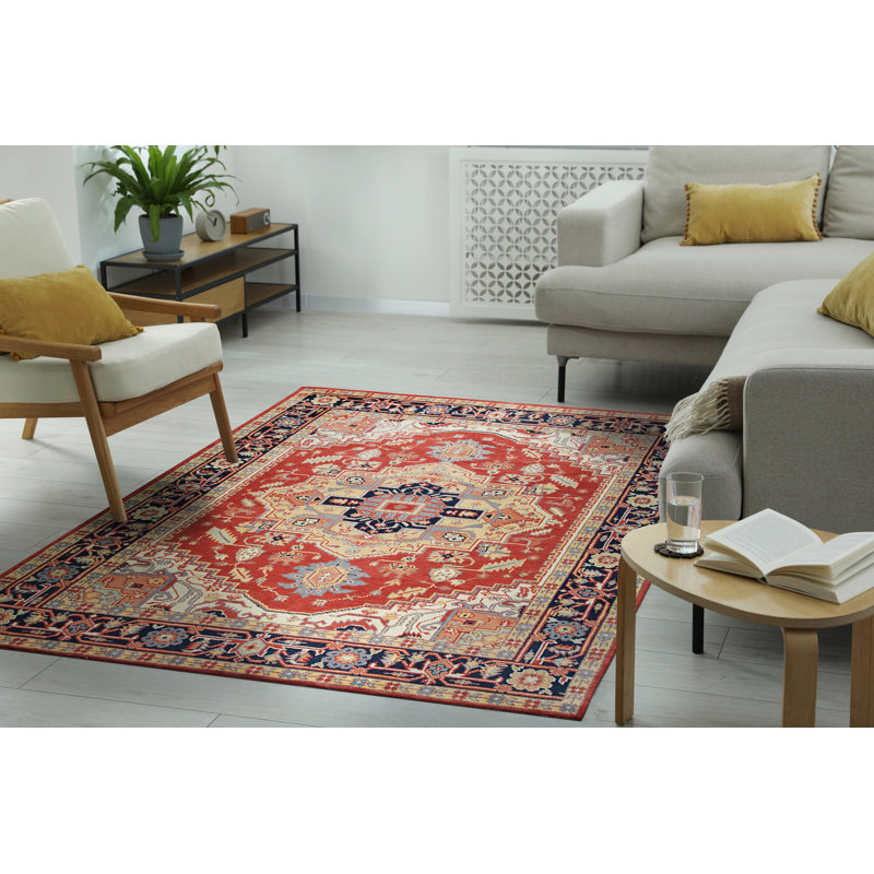 Tapis traditionnel rouge en laine noué à la main