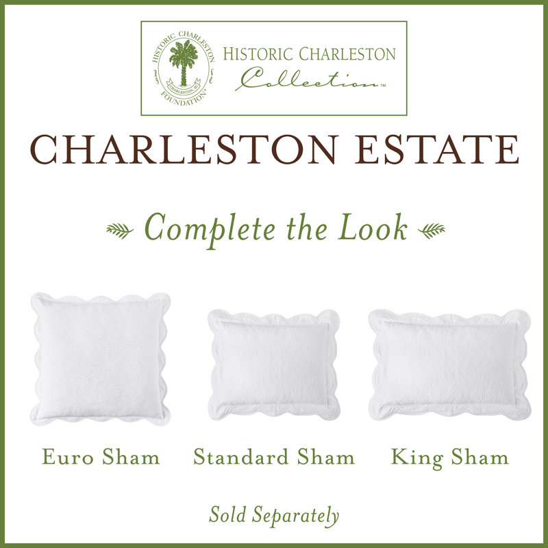 Historic Charleston Charleston Estate Euro Sham, 26 In x 26 In Euro Pillow Cover, Embossed Scalloped Pillow Cover, 100% Cotton Euro Sham Cover, Single Sham, White