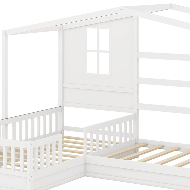 Lit simple en bois avec clôture et structure à lattes, Blanc