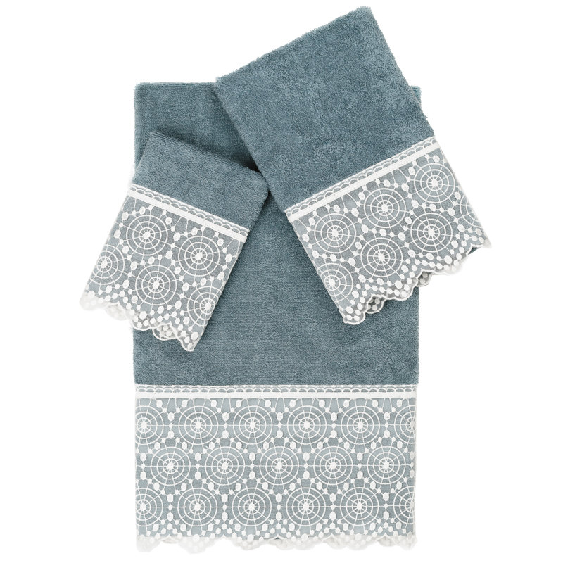 Ensemble de serviettes 3 pièces , Sarcelle /Gris / Blanc