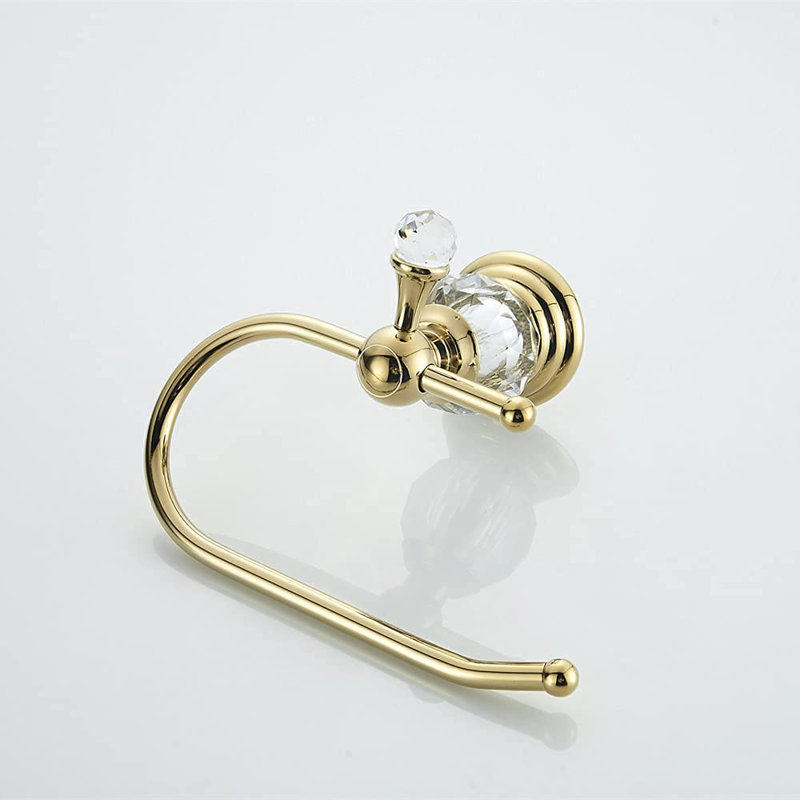 Polished Gold Toilet Paper Holder, Brass Crystal Tissue Holder Bathroom Accessories Wall Mounted