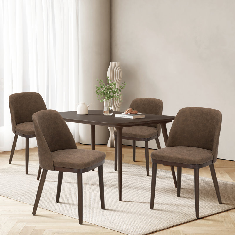 Chaise d'appoint rembourrée en similicuir et bois massif, Beige
