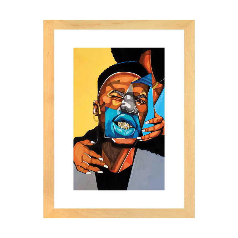 Dents dorées - impression d'art graphique, Blanc, Toile avec cadre en bois beige, H 24 po x l 32 po x P 1 po