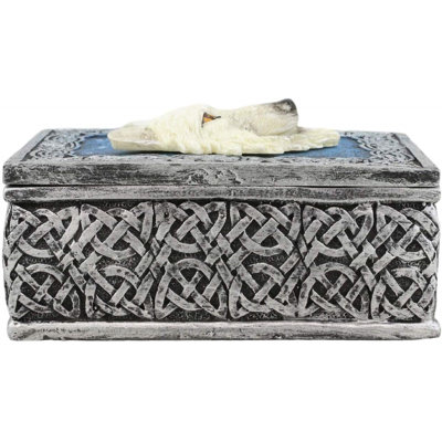 World Menagerie Celtic Blue Starry Night Element Alpha Wolf Figurine rectangulaire en forme de boîte à souvenirs
