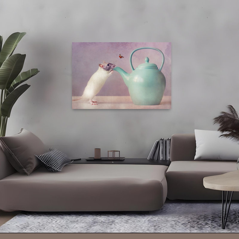 «Sweet Rat Teapot Ladybug Playful Whimsical Contemporary», reproduction d'art murale, H 32 po x l 48 po