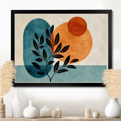 Blue And Orange Bohemian Minimalist Geometric Plant - Botanicals Wall Art, Blue Botanical Canvas Print