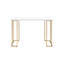 Bureau rectangulaire blanc et doré, base ouverte carrée en métal, bois composite et métal, profondeur de 24 po x largeur de 48 po, hauteur de 31 po, 31 po