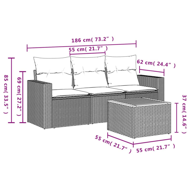 Ensemble de canapé de jardin en rotin PE beige Vidaxl