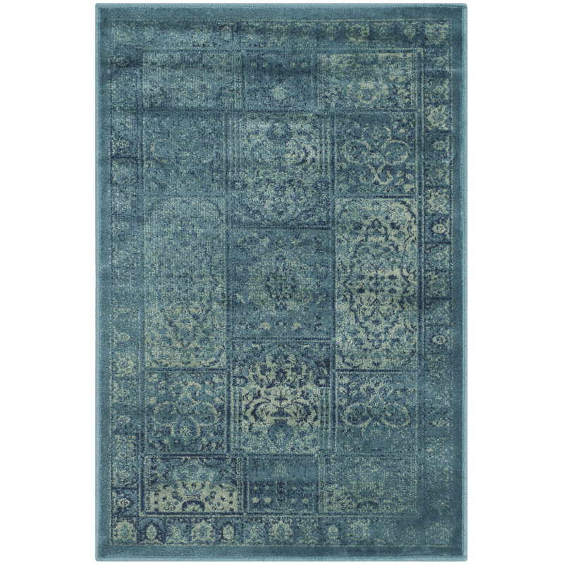 Tapis oriental turquoise / gris Evanoff, Rectangle 9 pi x 12 pi