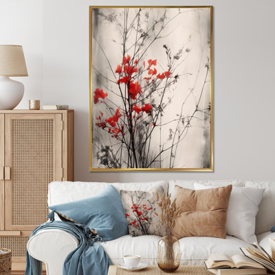 Red Grey Herb Garden II - Floral Wall Art