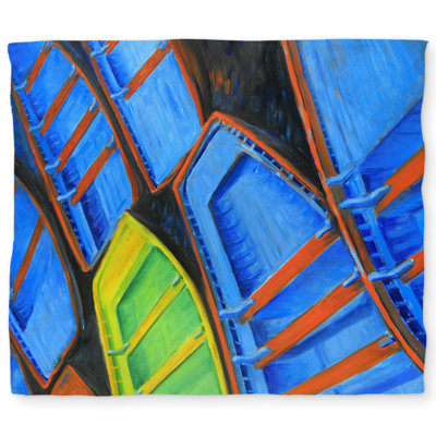 Small Canoes Orange Coastal Boat King Duvet Cover - Home Decor
