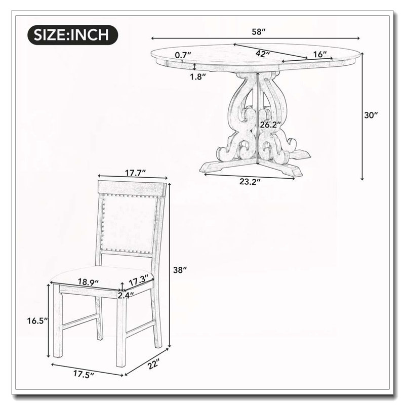 Ensemble de salle à manger extensible 5 pièces avec chaises creuses sculptées (noyer), Brun / Noyer