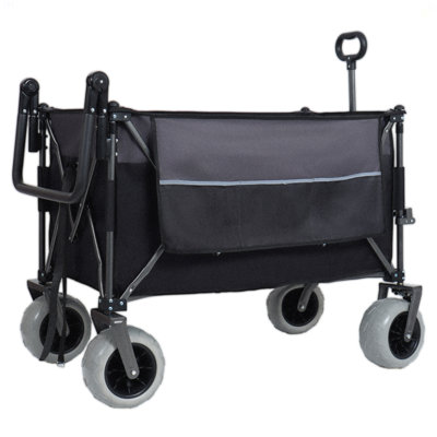 Chariot pliant multifonctionnel à roulettes avec poignée rotative et poignées de plage 9 po x 4 po pour camping et plage - 300 L très résistant, grande capacité pour le transport, l'épicerie et l'extérieur