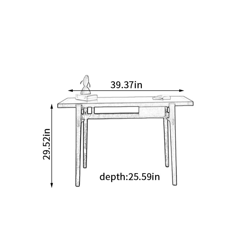 Bureau d'écriture rectangulaire en bois de frêne noir, H 29,52 po x l 39,37 po x P 25,59 po