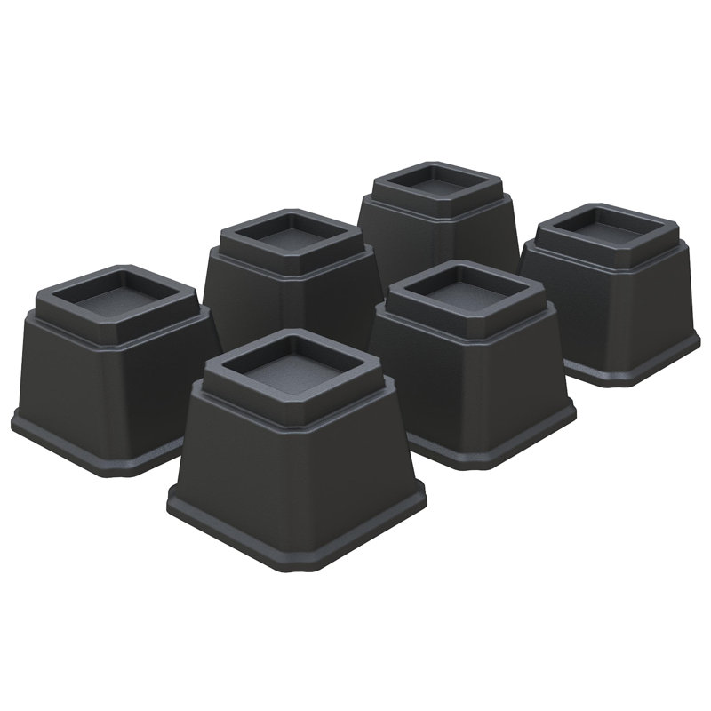 Ensemble de 6 élévateurs de lit robustes, H 4,9 po x l 6,3 po x L 6,3 po, Noir, noir, noir, noir