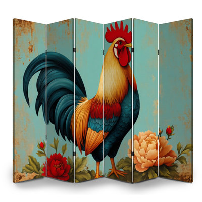 Paravent rustique 4 panneaux paravent Royal coloré coq floral rétro toile séparateur de pièce séparateur de protection autoportant